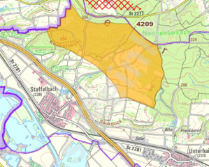 Windvorranggebiet „Staffelbach-Nord, Nr. 4209“ mit einer Größe von ca. 270 Hektar